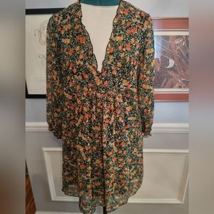 Zara mini dress with deep v-neck ruffled, fully lined long sleeve. size medium